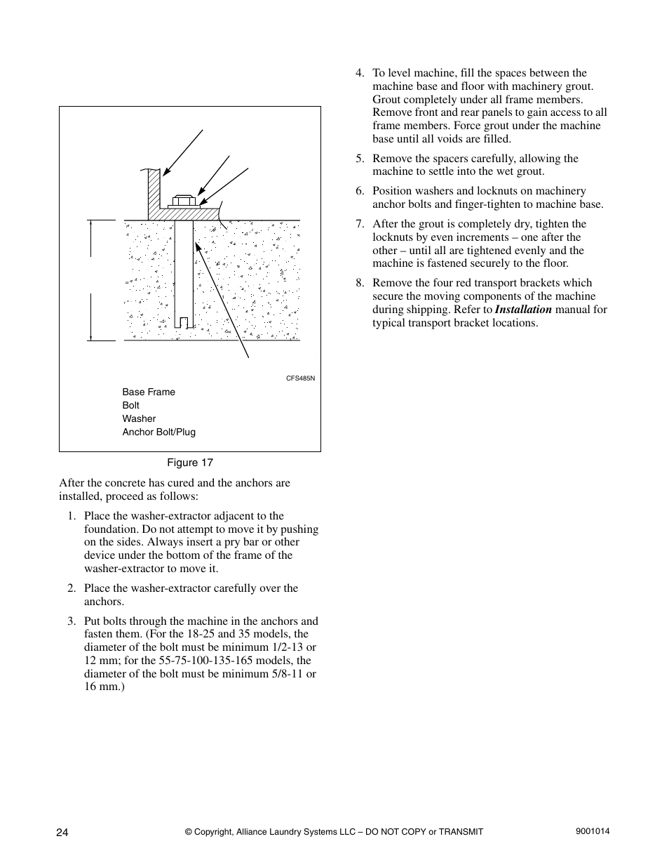 Mounting bolt installation (if required) | Alliance Laundry Systems SW039 User Manual | Page 26 / 30