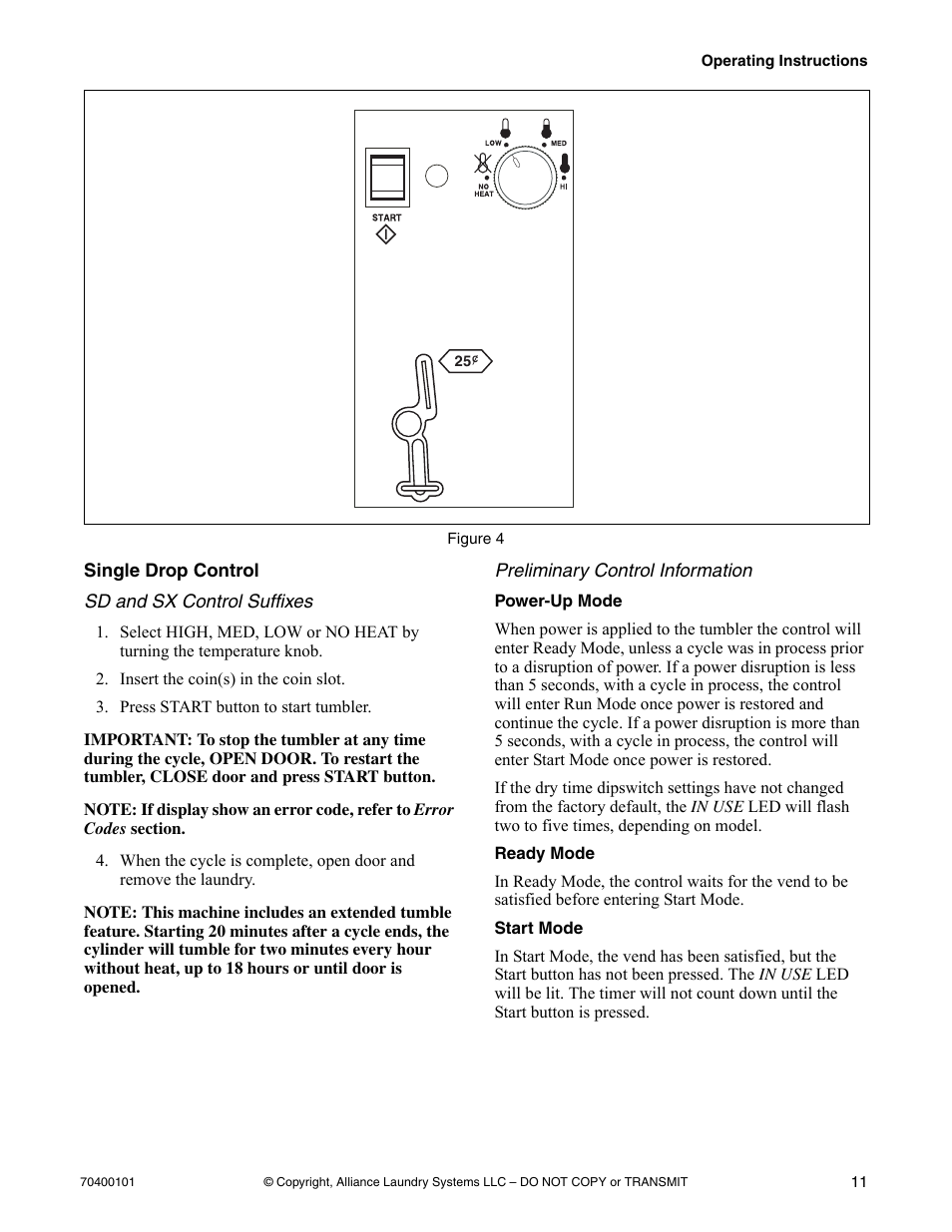 Single drop control | Alliance Laundry Systems Drying Tumbler User Manual | Page 13 / 22