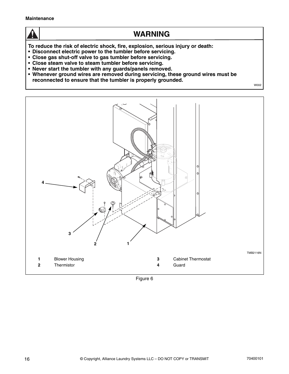 Warning | Alliance Laundry Systems Drying Tumbler User Manual | Page 18 / 22