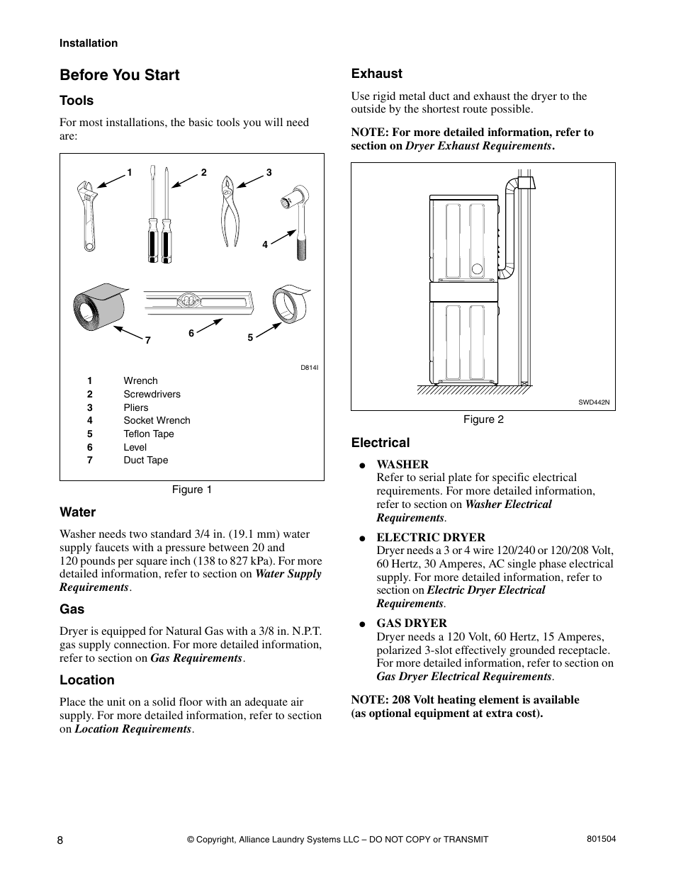 Before you start | Alliance Laundry Systems Washer/Dryer User Manual | Page 10 / 78