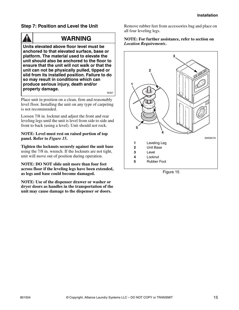 Warning | Alliance Laundry Systems Washer/Dryer User Manual | Page 17 / 78