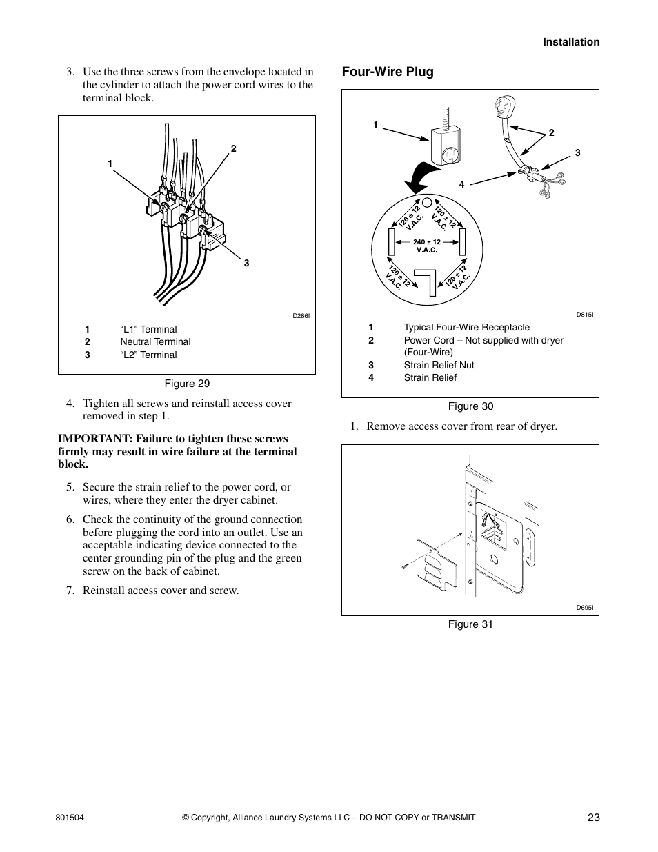 Four-wire plug | Alliance Laundry Systems Washer/Dryer User Manual | Page 25 / 78