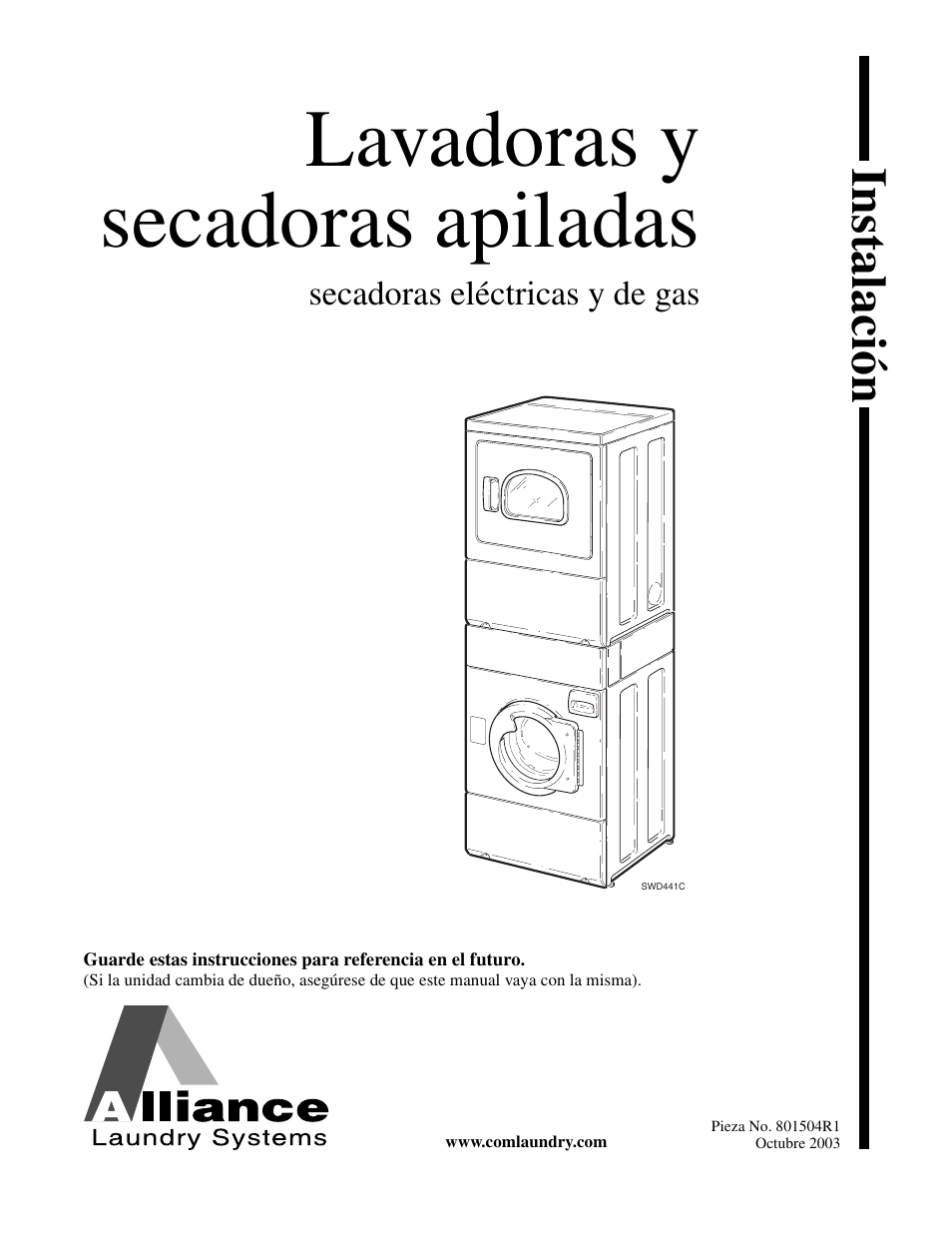 Lavadoras y secadoras apiladas, Instalaci ó n | Alliance Laundry Systems Washer/Dryer User Manual | Page 39 / 78