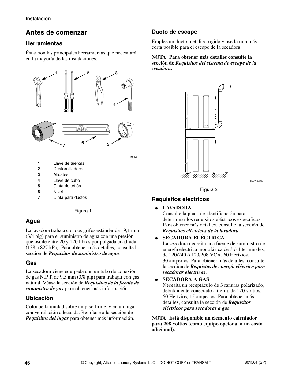 Antes de comenzar | Alliance Laundry Systems Washer/Dryer User Manual | Page 48 / 78