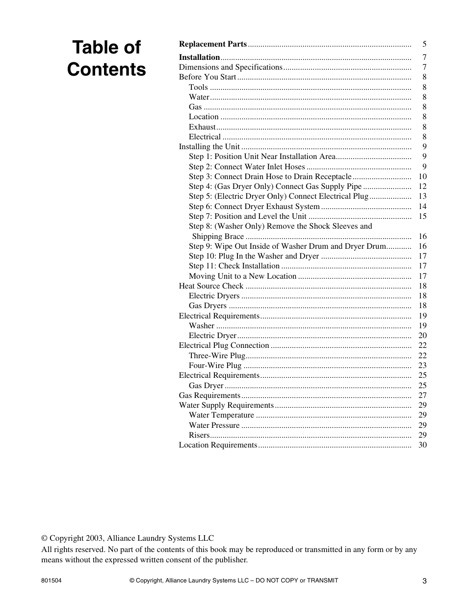 Alliance Laundry Systems Washer/Dryer User Manual | Page 5 / 78