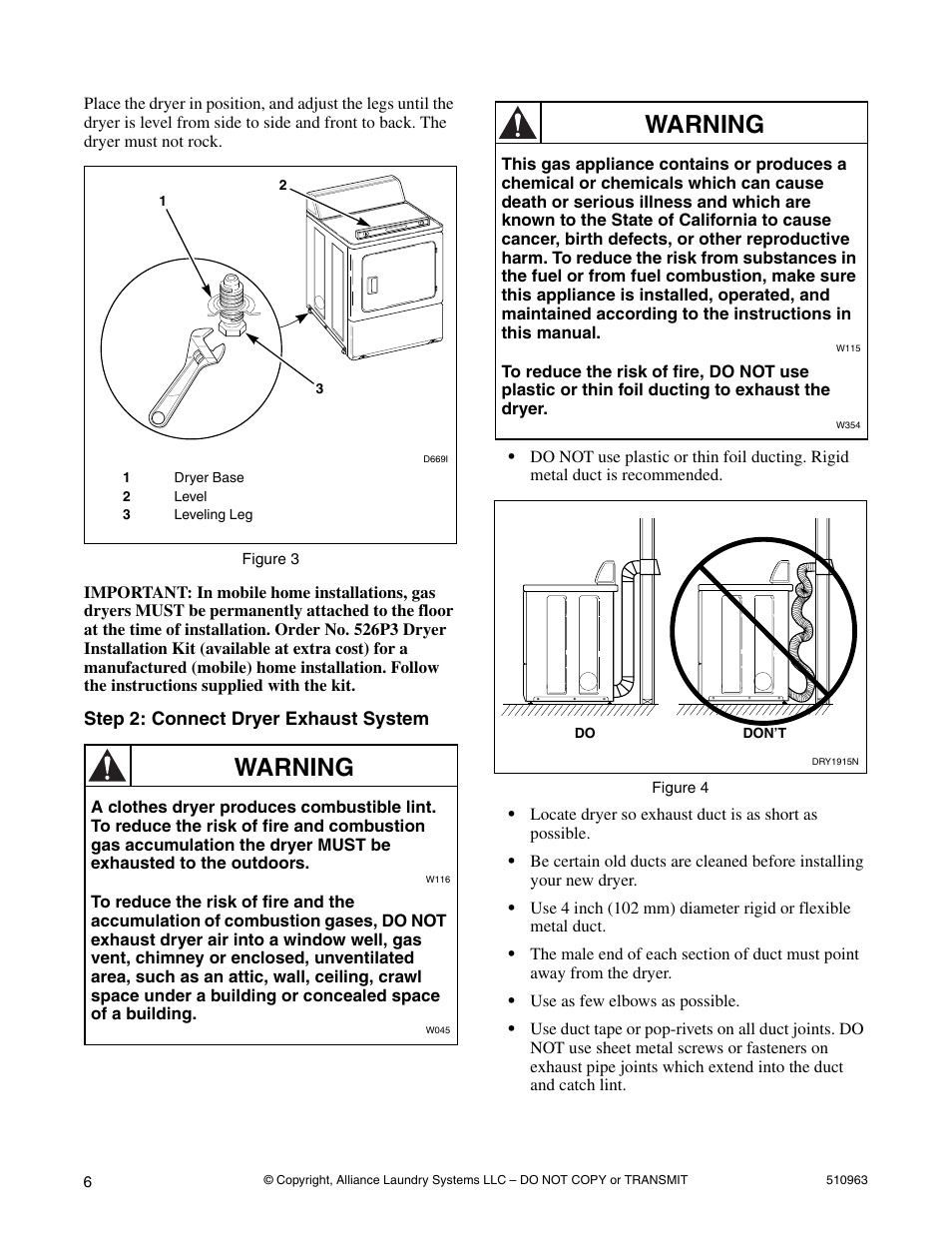 Warning | Alliance Laundry Systems Clothes Dryer User Manual | Page 6 / 20