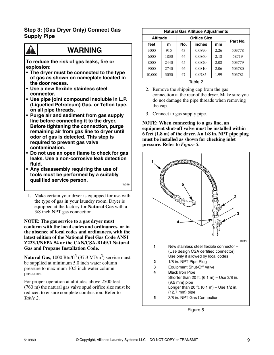 Warning | Alliance Laundry Systems Clothes Dryer User Manual | Page 9 / 20