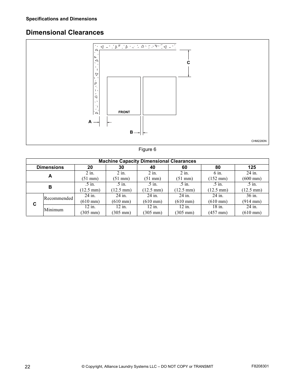 Dimensional clearances | Alliance Laundry Systems CHM1772C User Manual | Page 24 / 60