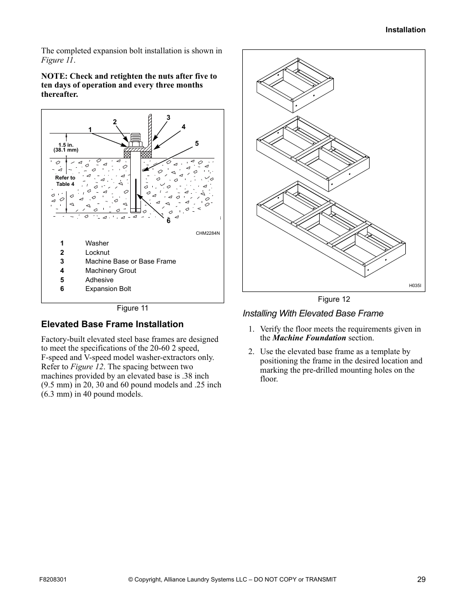 Elevated base frame installation | Alliance Laundry Systems CHM1772C User Manual | Page 31 / 60