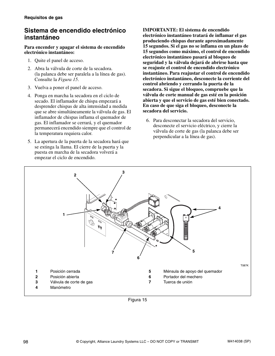 Sistema de encendido electrónico instantáneo | Alliance Laundry Systems T433I User Manual | Page 100 / 116