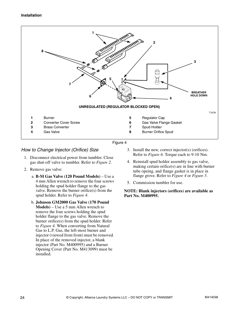 How to change injector (orifice) size | Alliance Laundry Systems T433I User Manual | Page 26 / 116