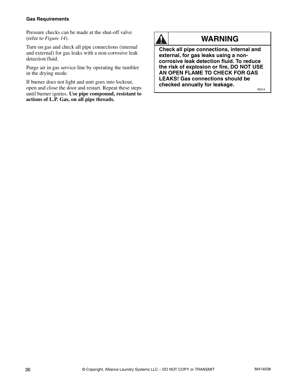 Warning | Alliance Laundry Systems T433I User Manual | Page 38 / 116