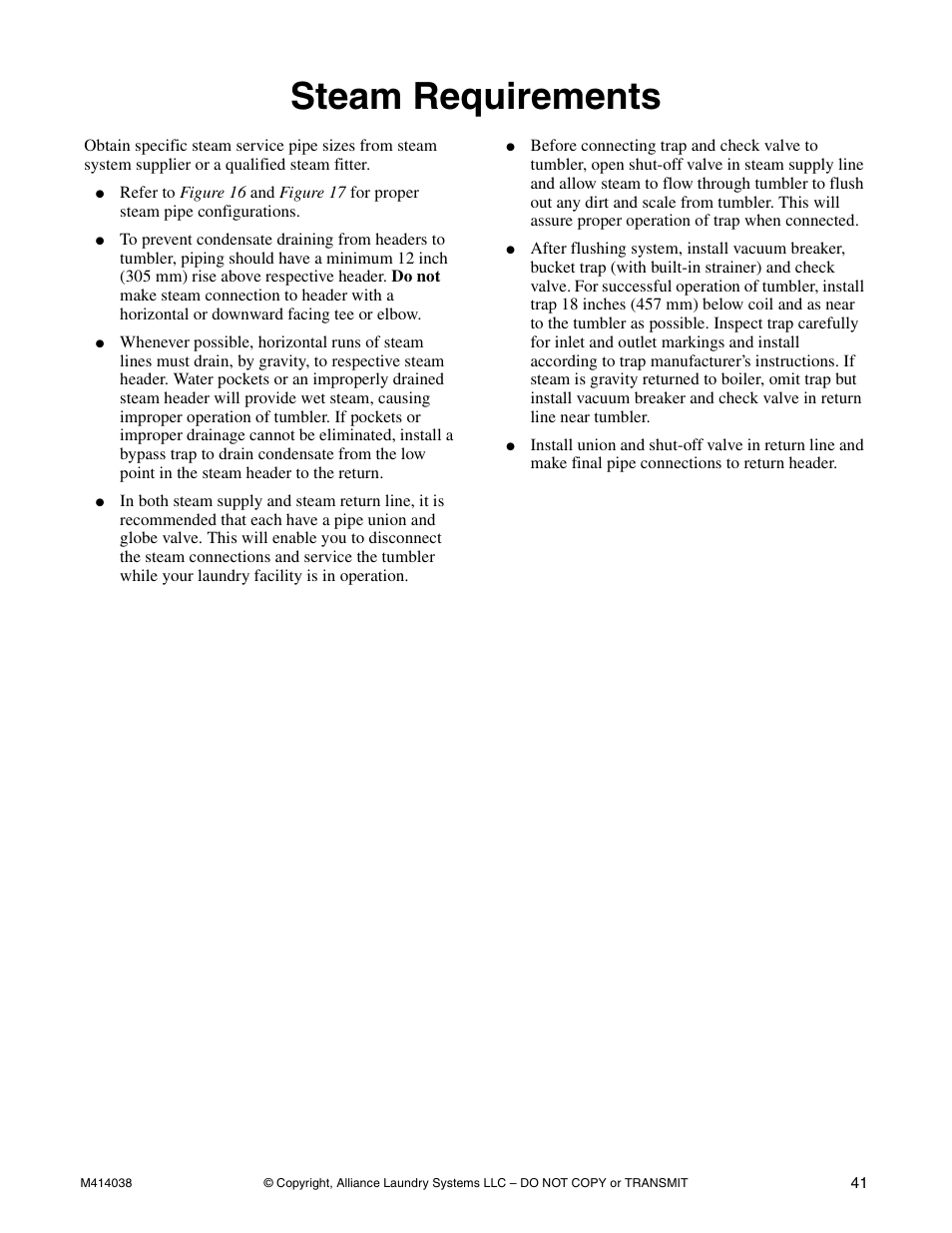 Steam requirements | Alliance Laundry Systems T433I User Manual | Page 43 / 116
