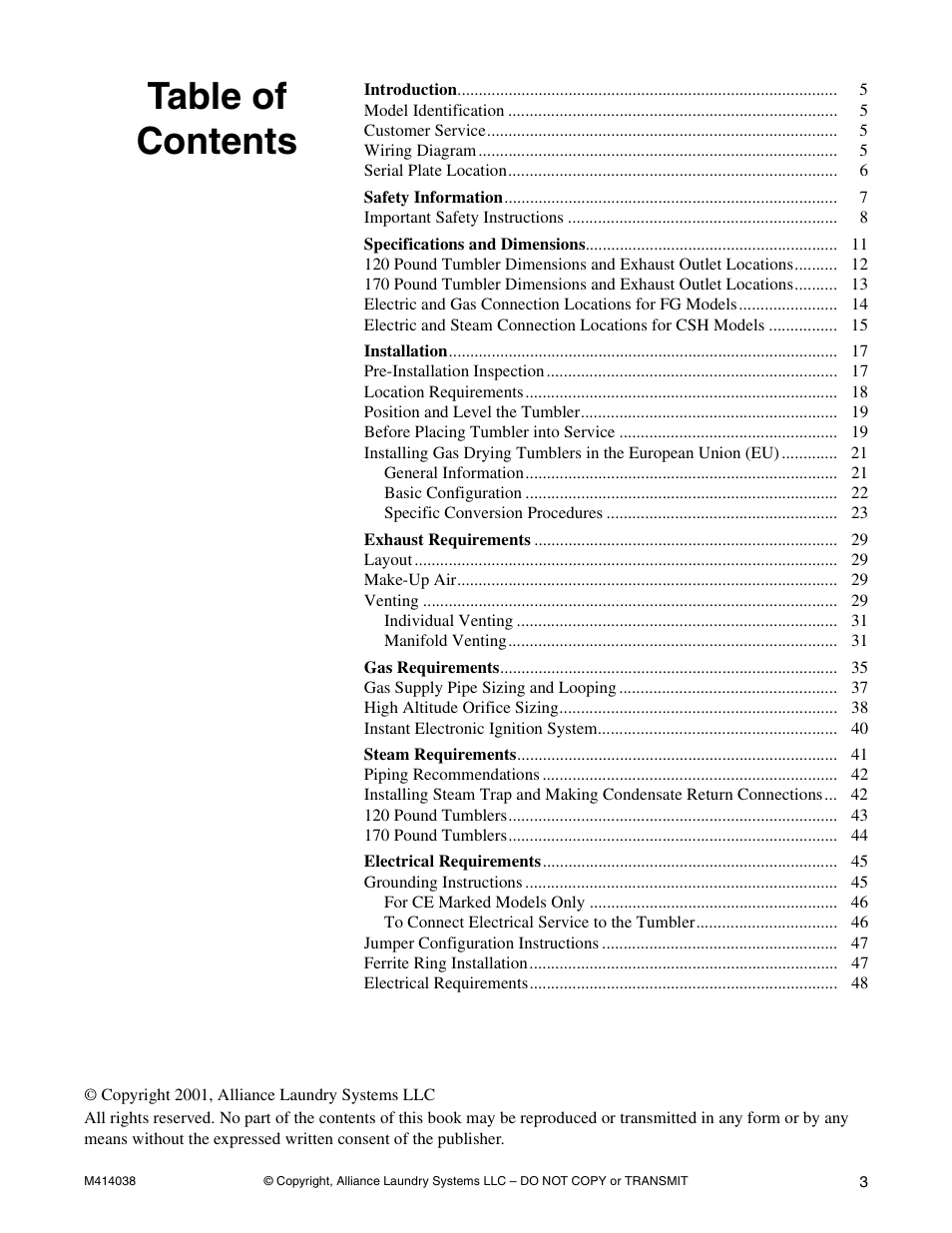 Alliance Laundry Systems T433I User Manual | Page 5 / 116
