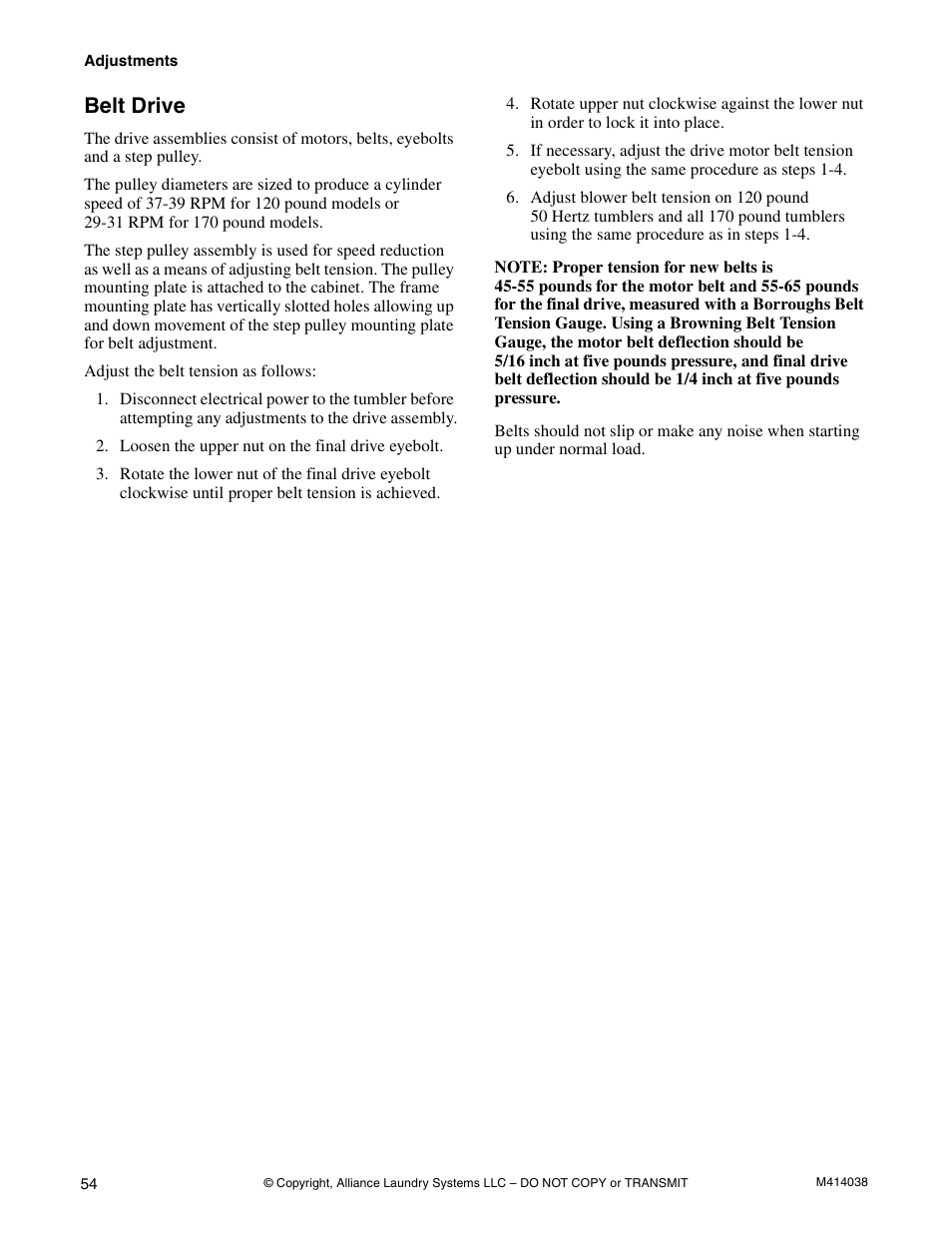 Belt drive | Alliance Laundry Systems T433I User Manual | Page 56 / 116