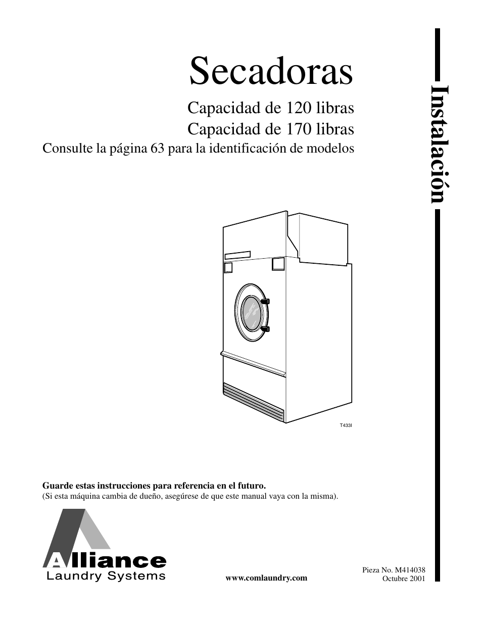 Secadoras, Instalaci ó n | Alliance Laundry Systems T433I User Manual | Page 59 / 116