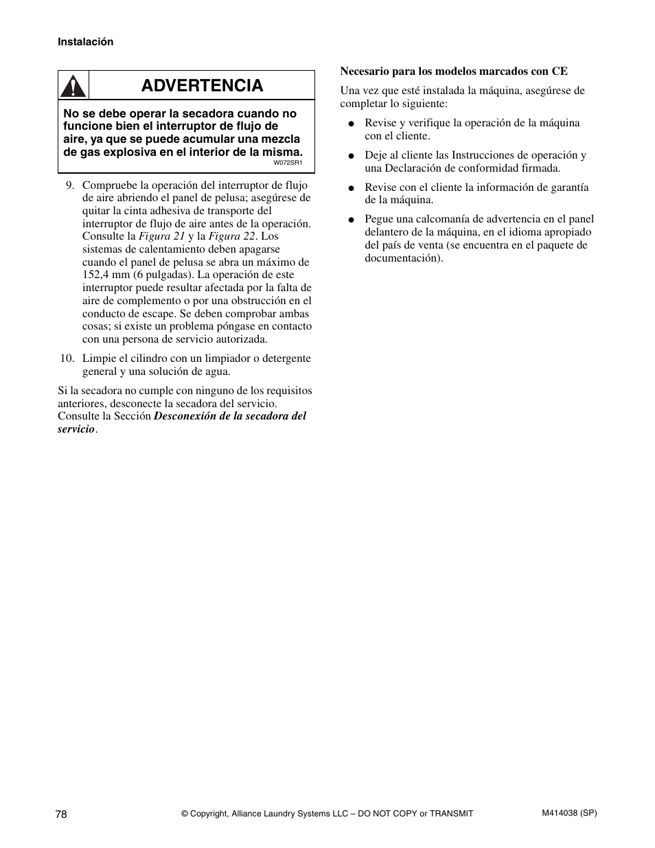 Advertencia | Alliance Laundry Systems T433I User Manual | Page 80 / 116