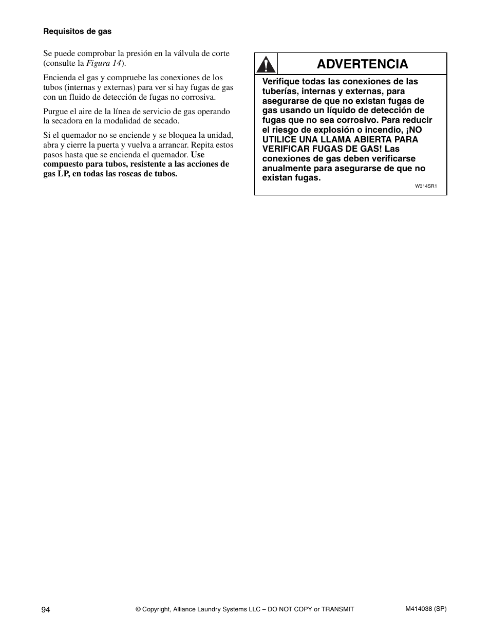 Advertencia | Alliance Laundry Systems T433I User Manual | Page 96 / 116