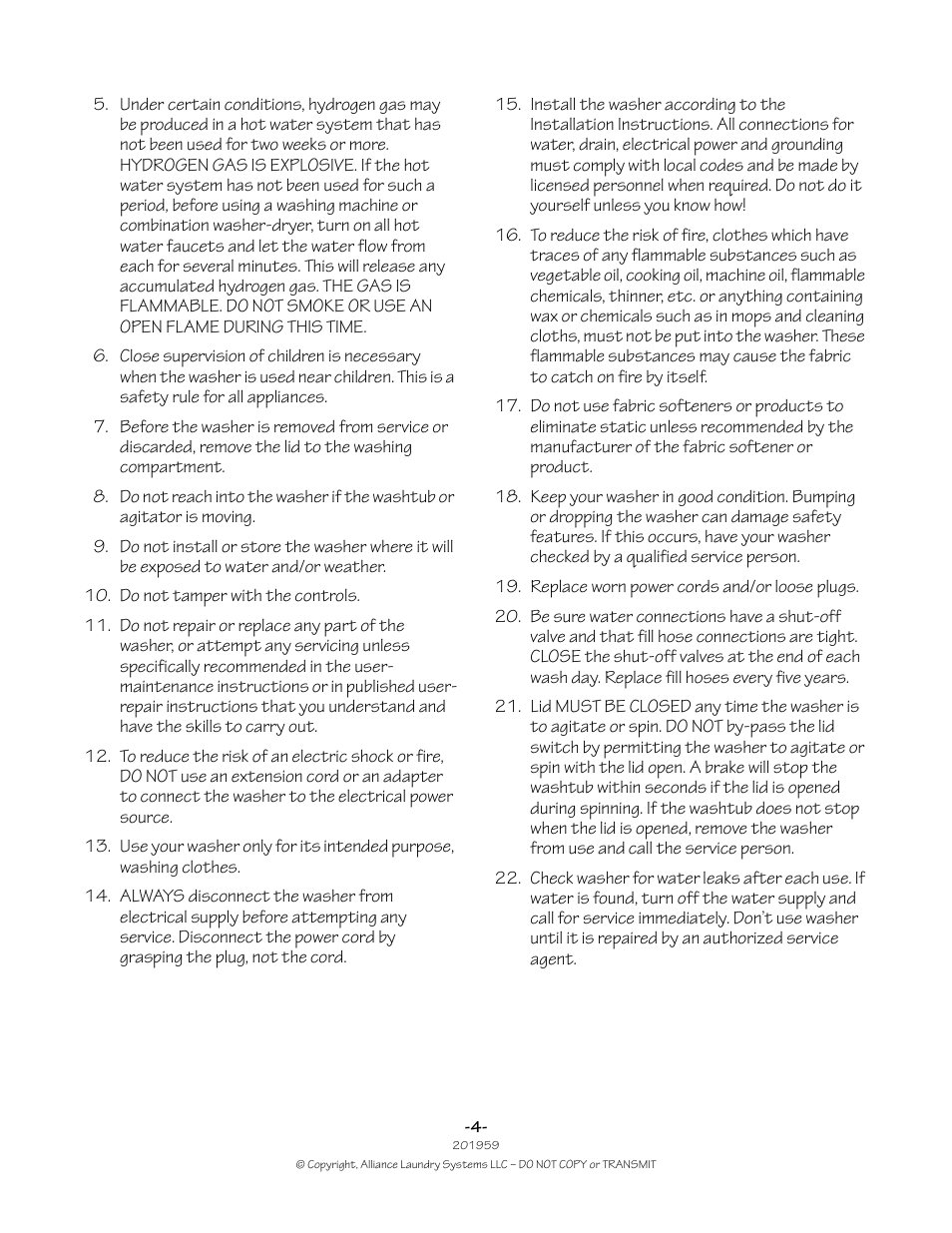 Alliance Laundry Systems 201959R1 User Manual | Page 4 / 22