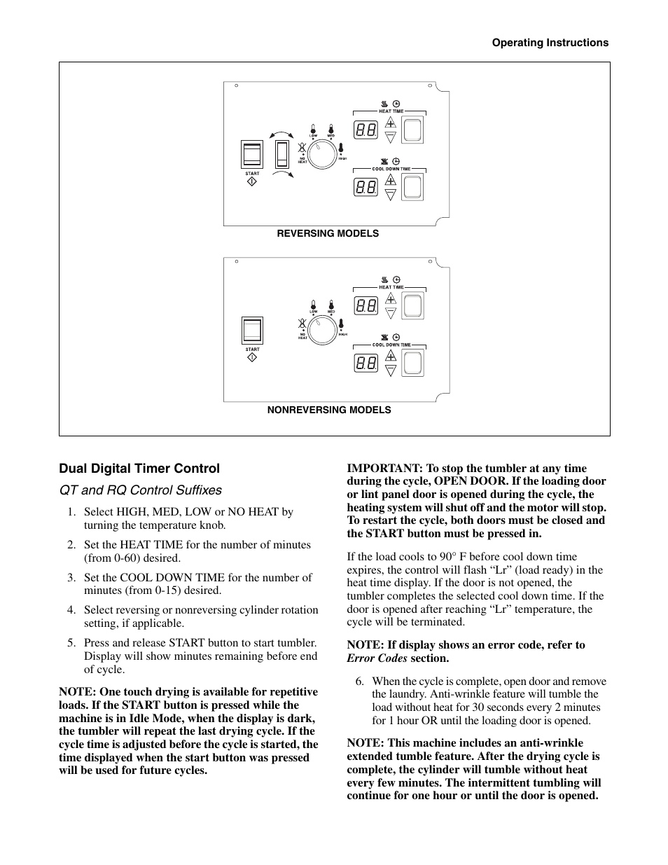 Dual digital timer control | Alliance Laundry Systems Drying Tumblers 50 Pound Capacity 75 Pound Capacity Model Identification Part No. 70400301R3 User Manual | Page 13 / 30
