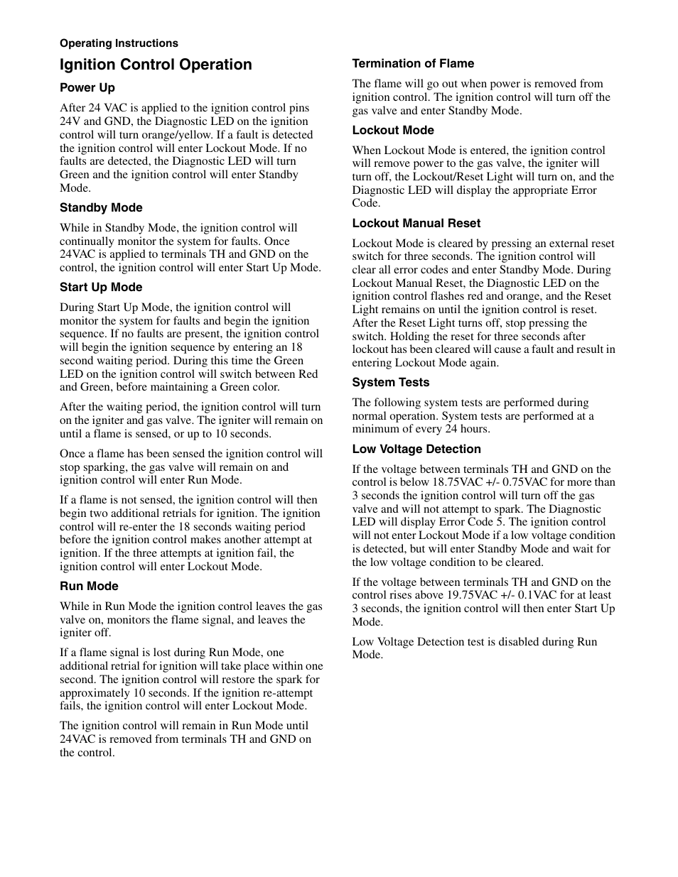 Ignition control operation | Alliance Laundry Systems Drying Tumblers 50 Pound Capacity 75 Pound Capacity Model Identification Part No. 70400301R3 User Manual | Page 24 / 30
