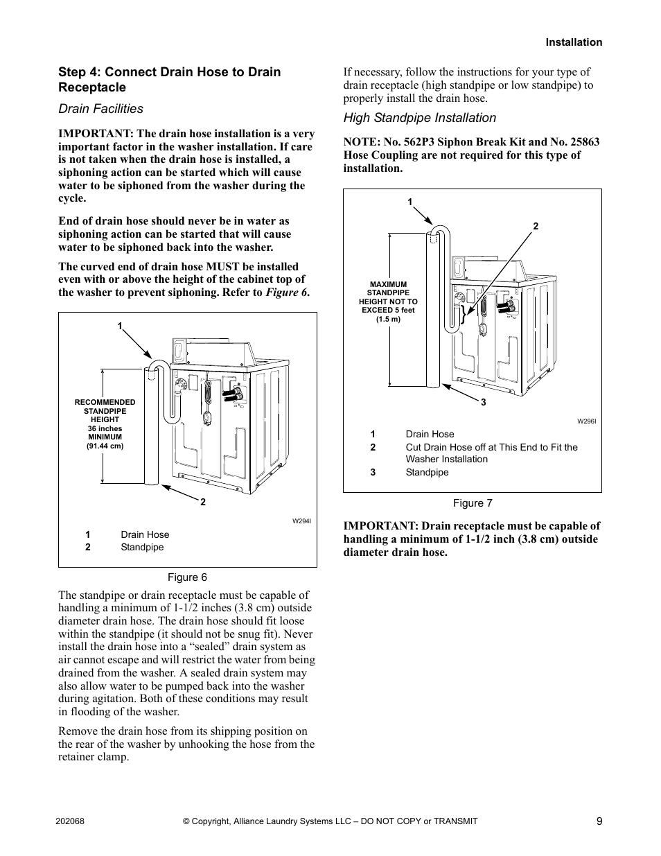 Step 4: connect drain hose to drain receptacle | Alliance Laundry Systems TLW12CTLW12C User Manual | Page 11 / 26