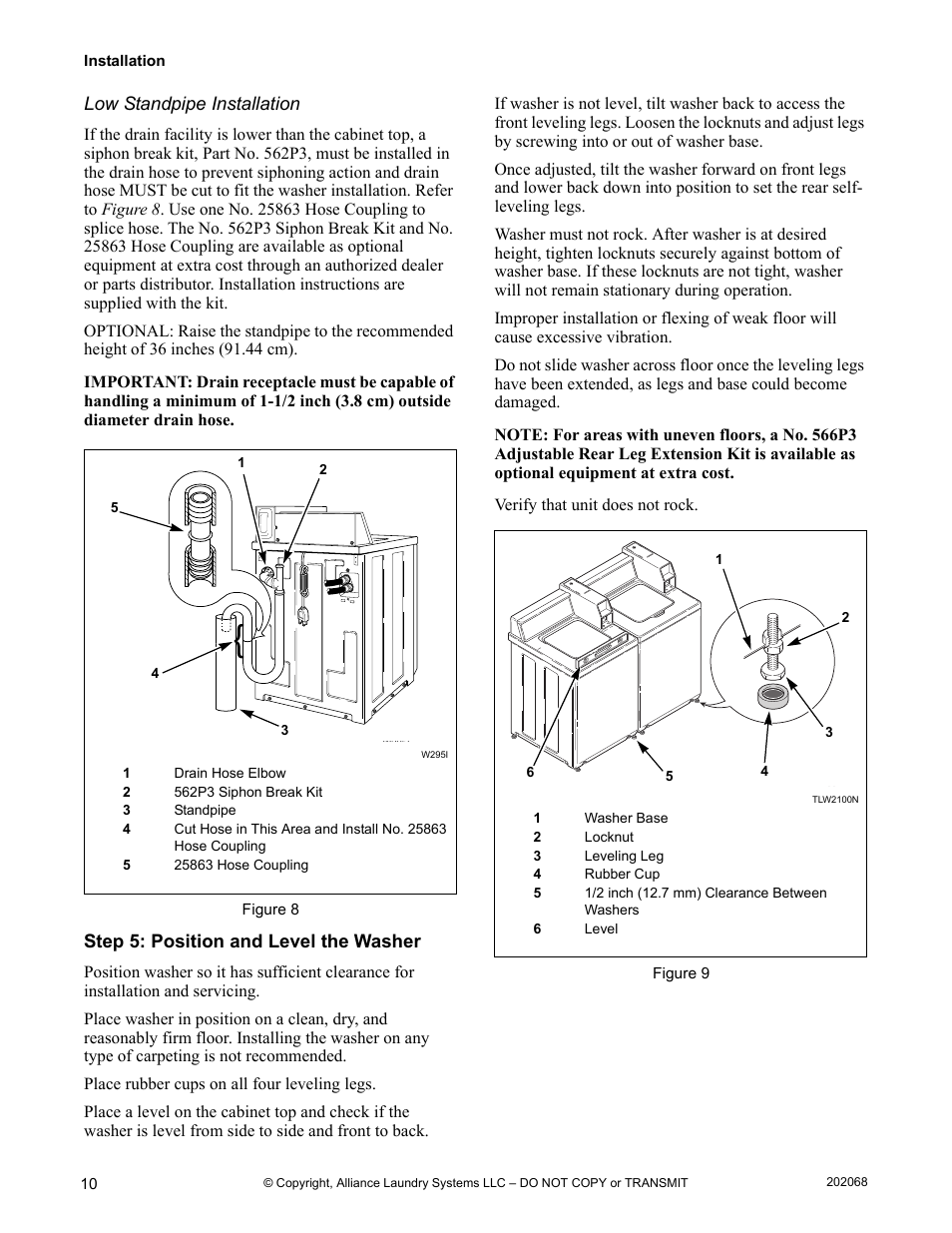 Step 5: position and level the washer | Alliance Laundry Systems TLW12CTLW12C User Manual | Page 12 / 26