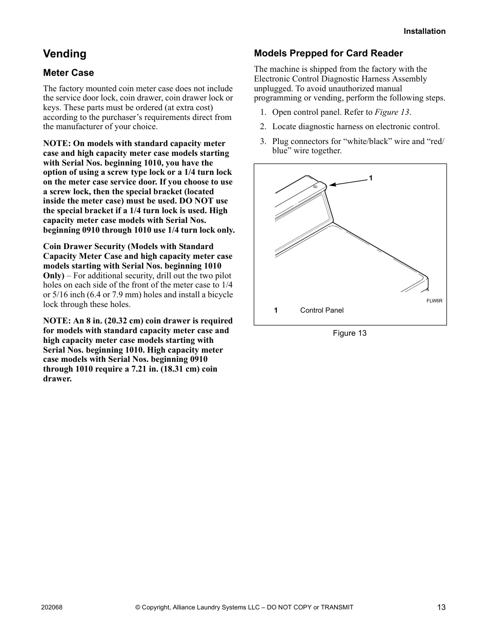 Vending, Meter case models prepped for card reader | Alliance Laundry Systems TLW12CTLW12C User Manual | Page 15 / 26