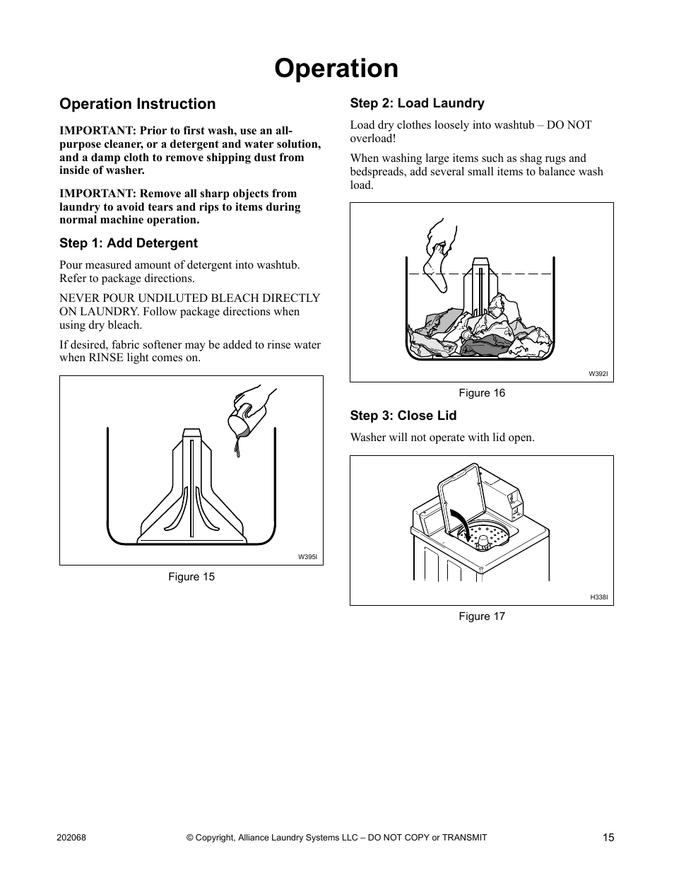 Operation, Operation instruction | Alliance Laundry Systems TLW12CTLW12C User Manual | Page 17 / 26