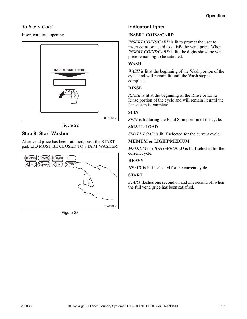 Step 8: start washer indicator lights | Alliance Laundry Systems TLW12CTLW12C User Manual | Page 19 / 26