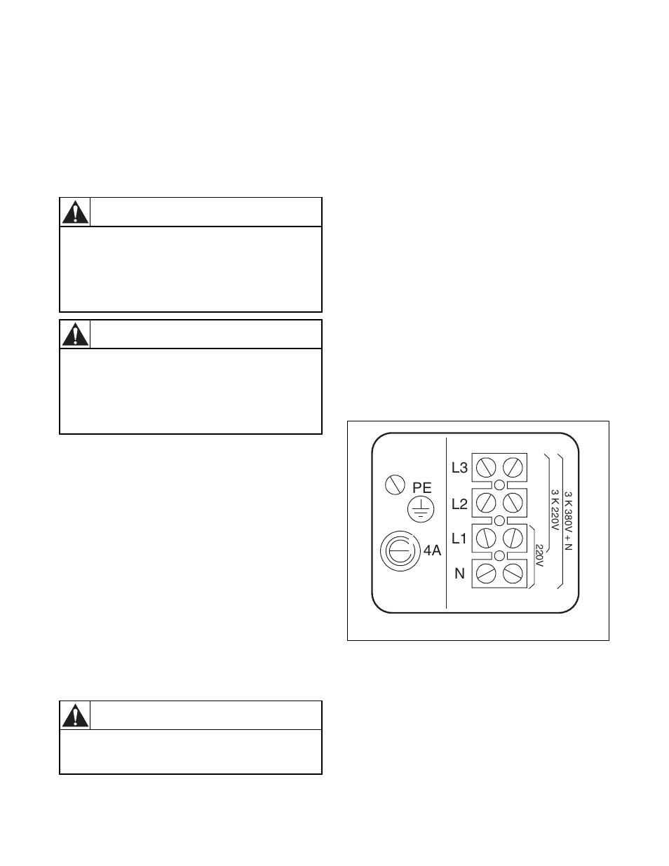 Electrical installation, Electrical connection, Warning | Danger, Pe l3 l2 l1 n 4a | Alliance Laundry Systems CFD16C User Manual | Page 26 / 29