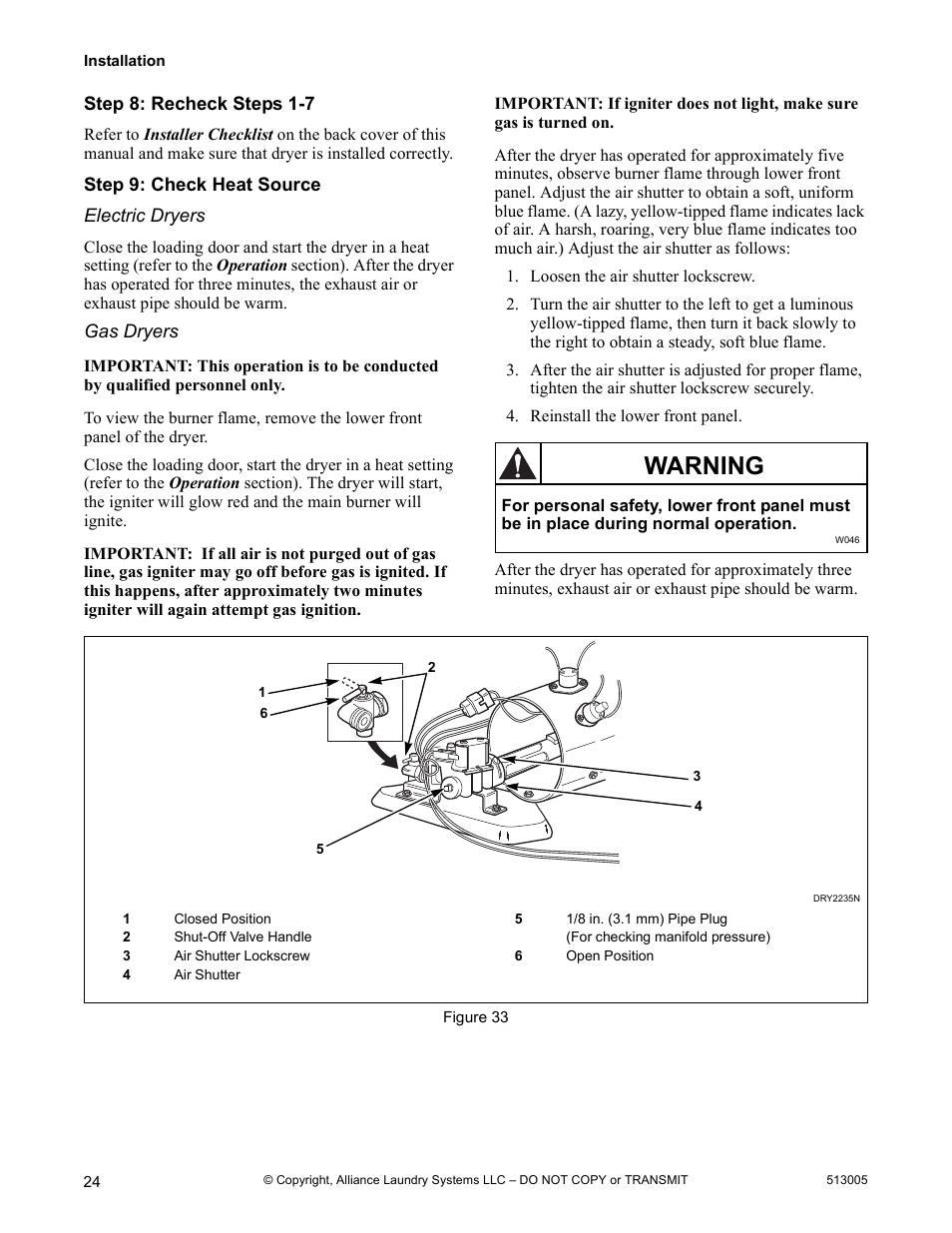 Warning | Alliance Laundry Systems DRY710C User Manual | Page 26 / 36