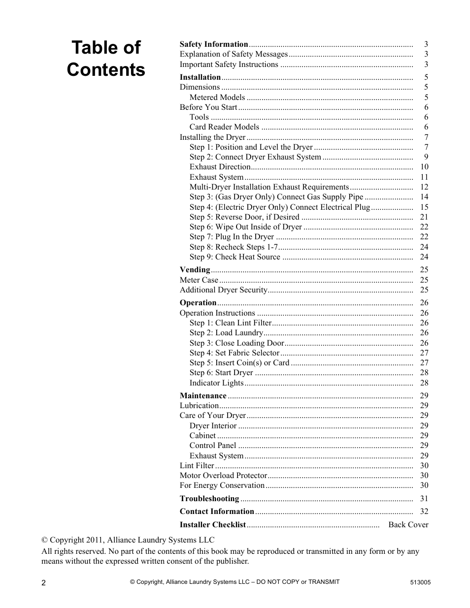 Alliance Laundry Systems DRY710C User Manual | Page 4 / 36