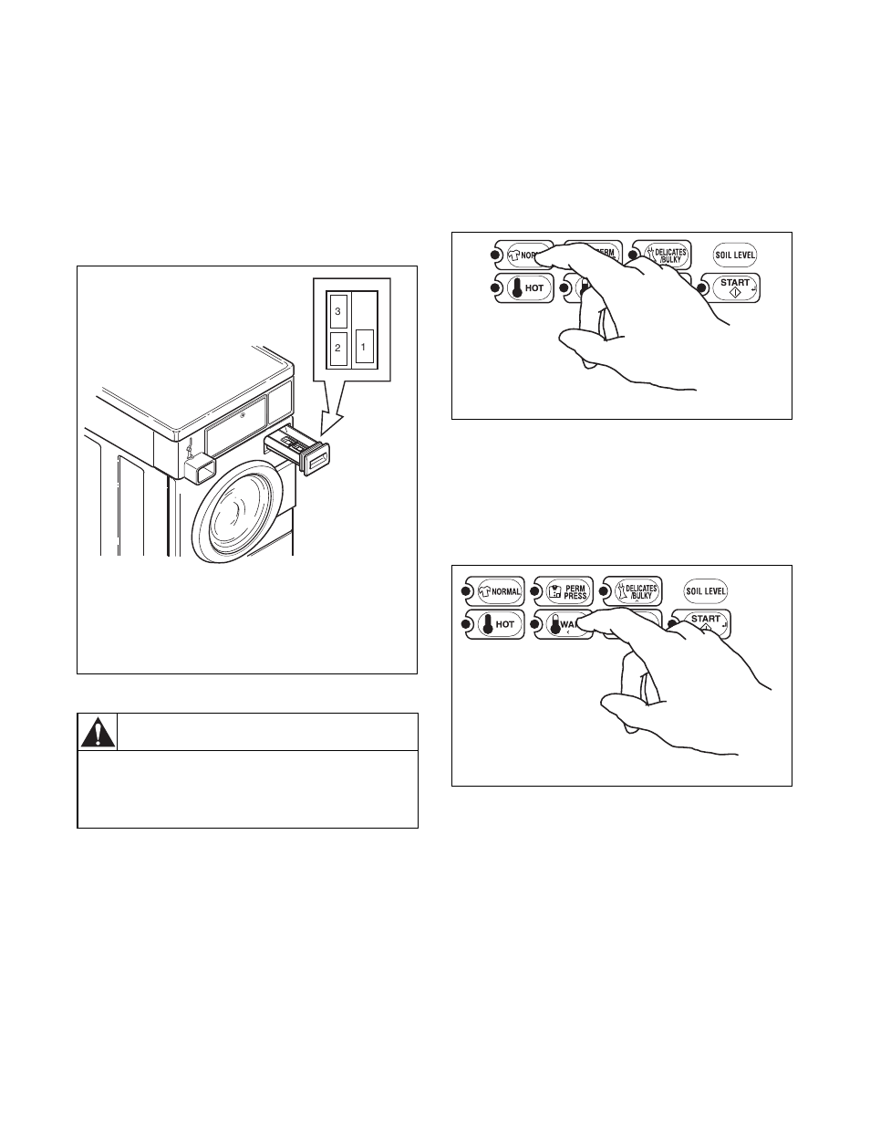 Caution, Step 3: add laundry supplies, Step 4: set fabric selector | Step 5: set wash temperature | Alliance Laundry Systems FLW1525C User Manual | Page 19 / 28