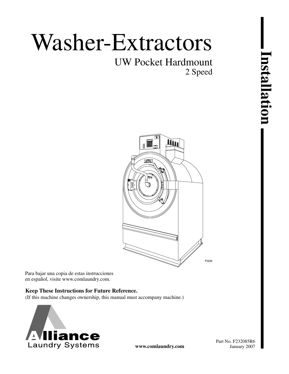 Alliance Laundry Systems UW POCKET HARDMOUNT UW35B2 User Manual | 40 pages