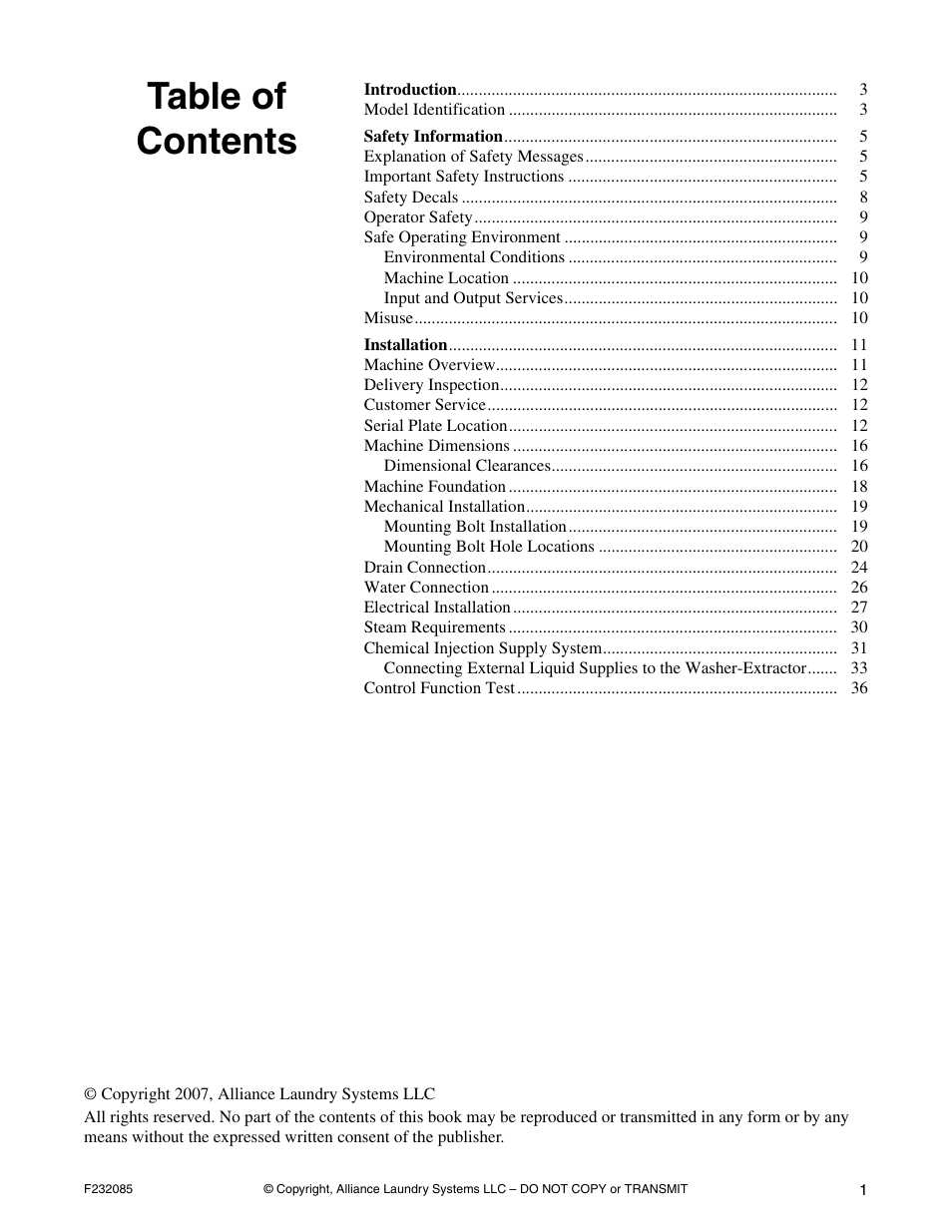 Alliance Laundry Systems UW POCKET HARDMOUNT UW35B2 User Manual | Page 3 / 40