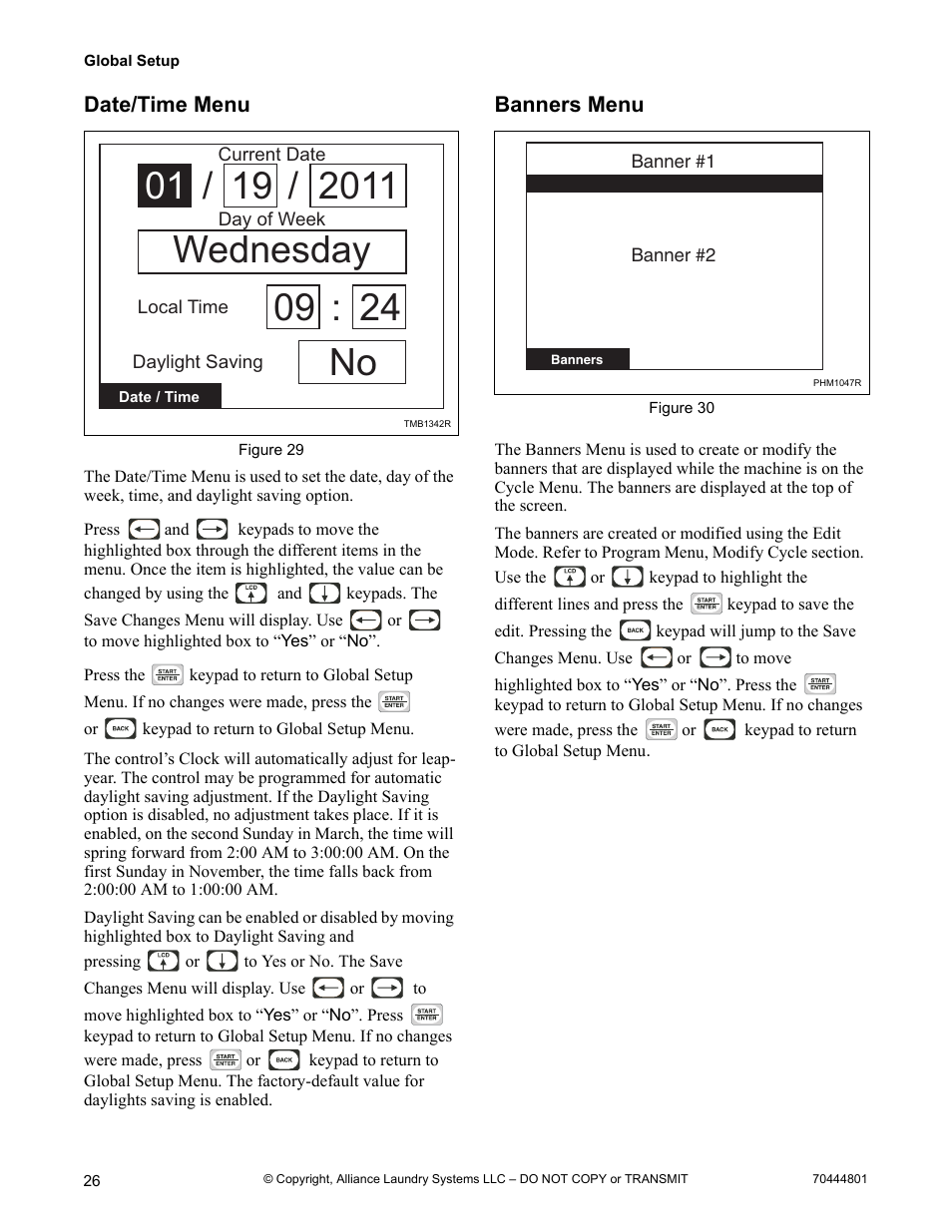 Date/time menu banners menu | Alliance Laundry Systems TMB1276C User Manual | Page 28 / 48