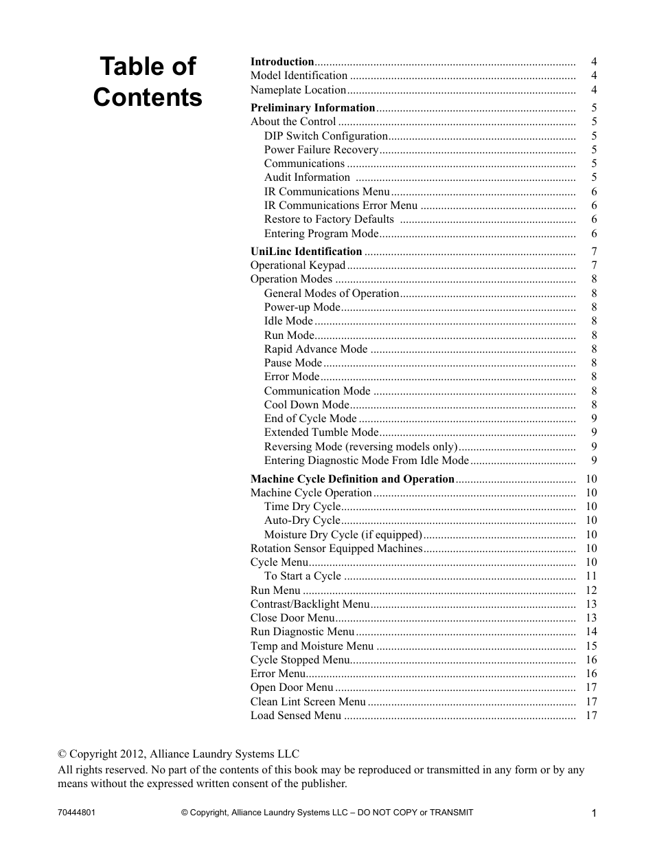 Alliance Laundry Systems TMB1276C User Manual | Page 3 / 48