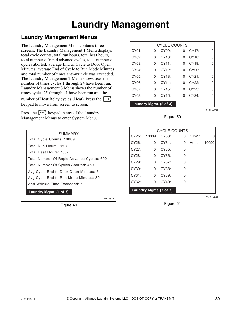 Laundry management, Laundry management menus | Alliance Laundry Systems TMB1276C User Manual | Page 41 / 48
