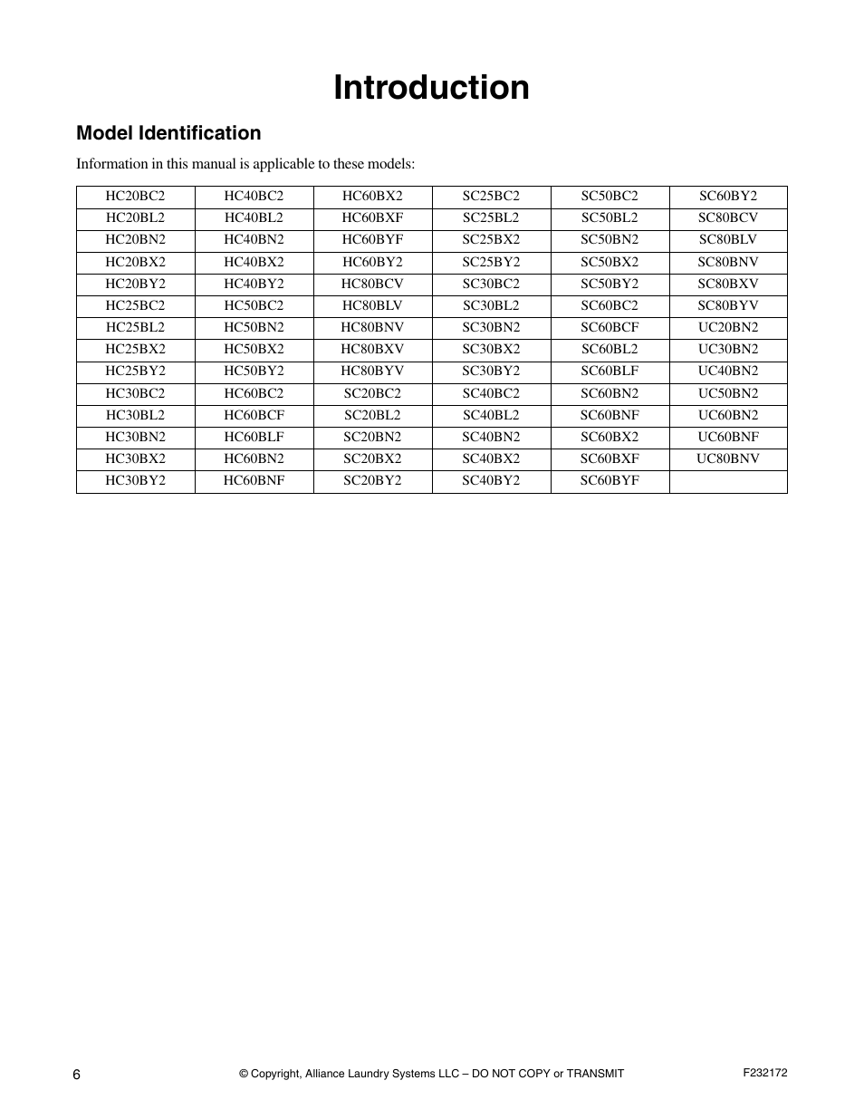 Introduction, Model identification | Alliance Laundry Systems CHM160C User Manual | Page 8 / 26