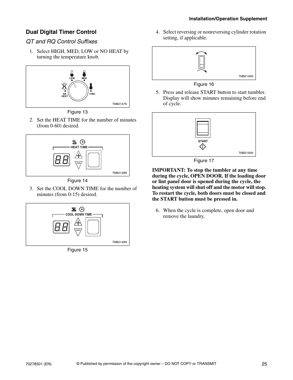 Dual digital timer control | Alliance Laundry Systems Drying Tumbler 70278501R5EN User Manual | Page 27 / 32