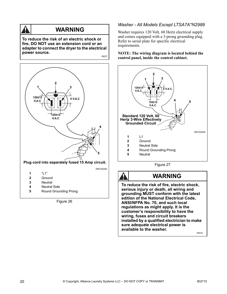 Warning | Alliance Laundry Systems Dishwasher User Manual | Page 20 / 24