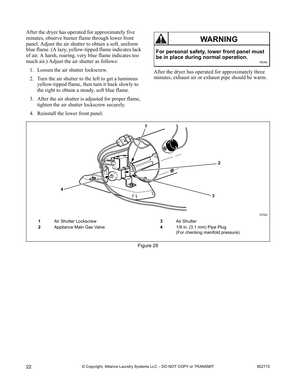 Warning | Alliance Laundry Systems Dishwasher User Manual | Page 22 / 24