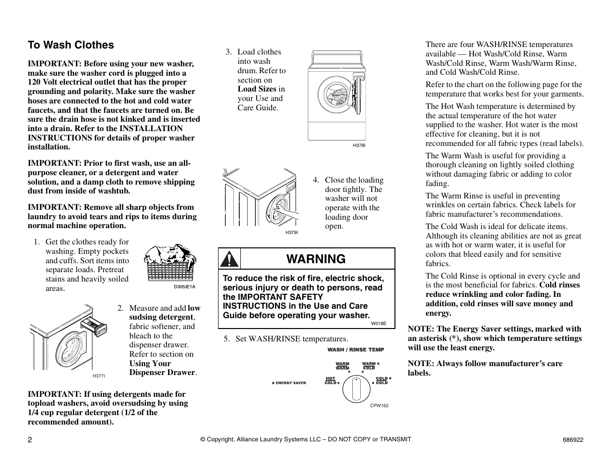 Warning | Alliance Laundry Systems LTS80A* User Manual | Page 4 / 16