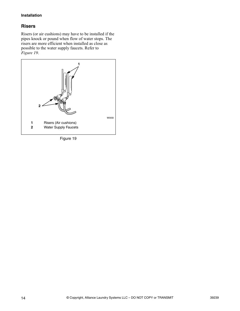 Risers, Figure 19 | Alliance Laundry Systems W001C User Manual | Page 16 / 18