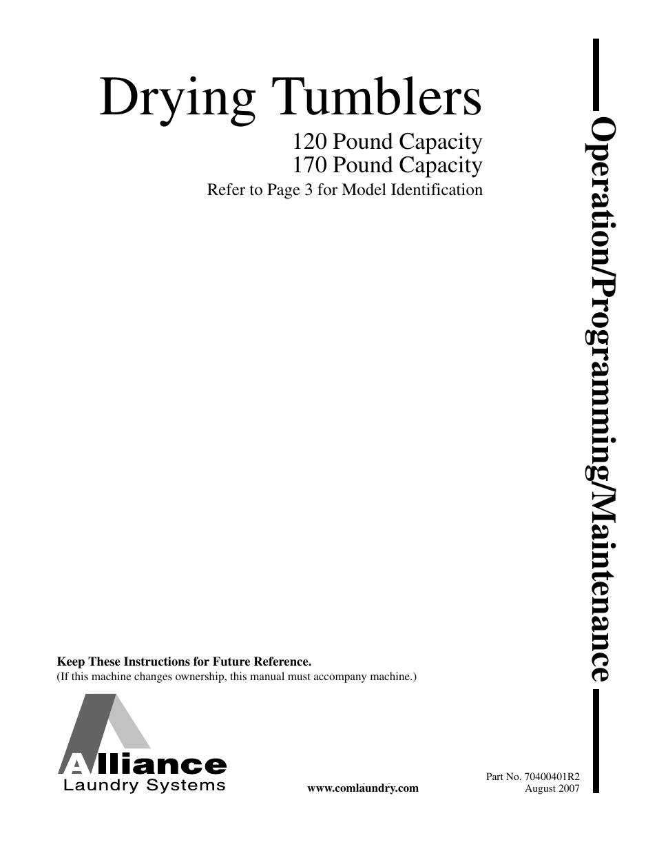 Alliance Laundry Systems Drying Tumbler Part No. 70400401R2 User Manual | 24 pages