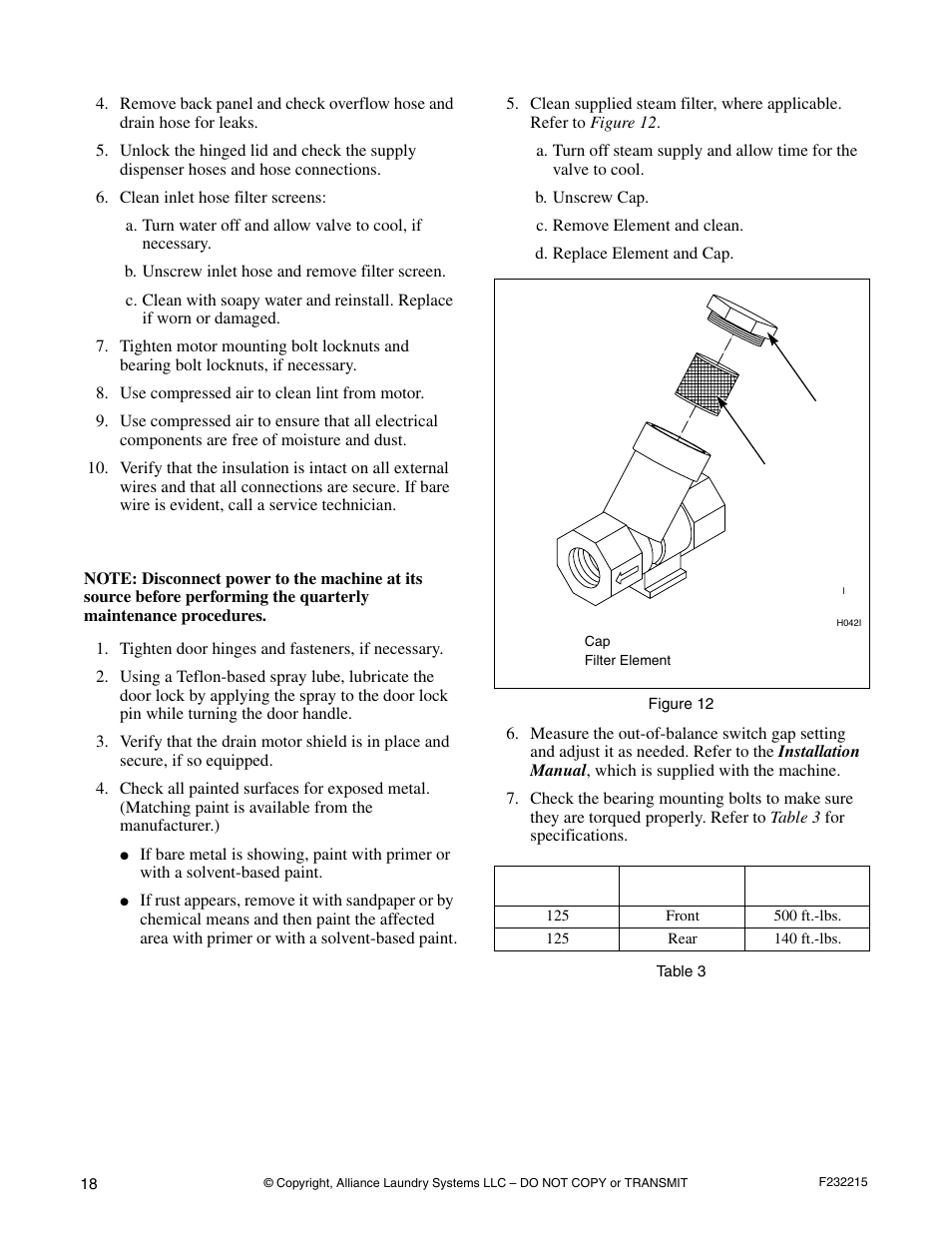 Quarterly | Alliance Laundry Systems HC125BYV User Manual | Page 20 / 21