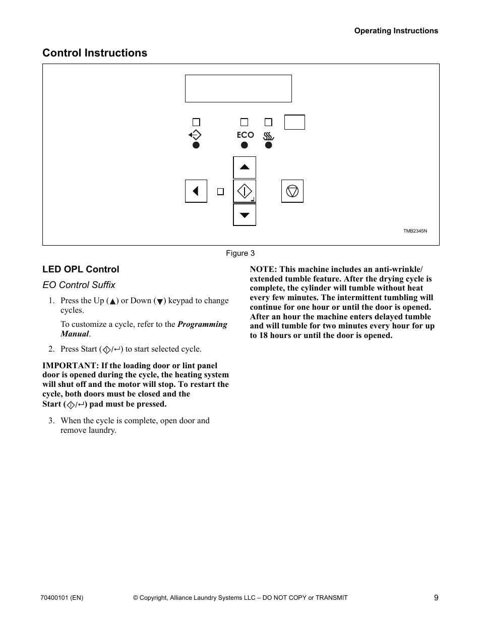 Control instructions, Led opl control | Alliance Laundry Systems 602004144 User Manual | Page 11 / 28