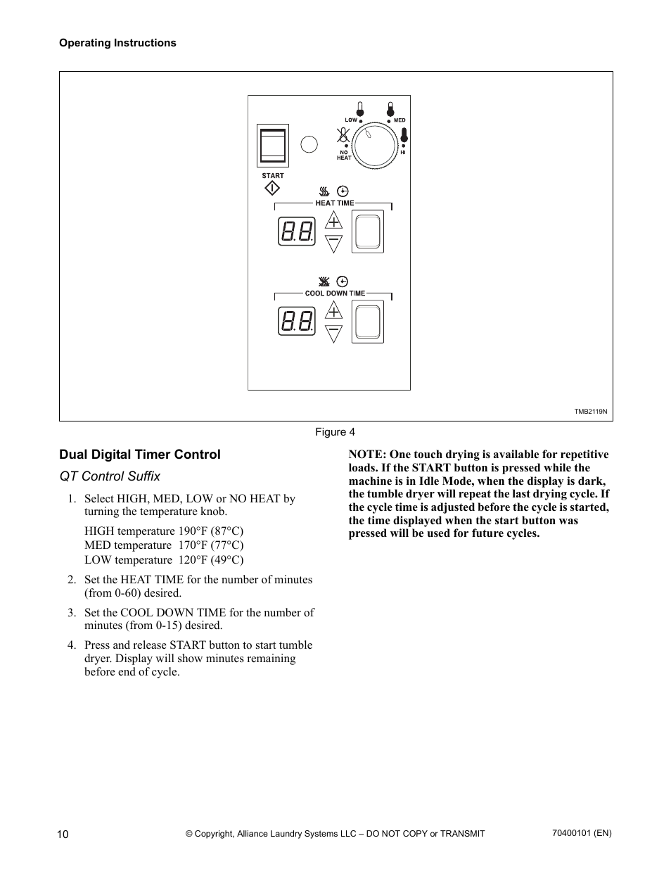 Dual digital timer control | Alliance Laundry Systems 602004144 User Manual | Page 12 / 28