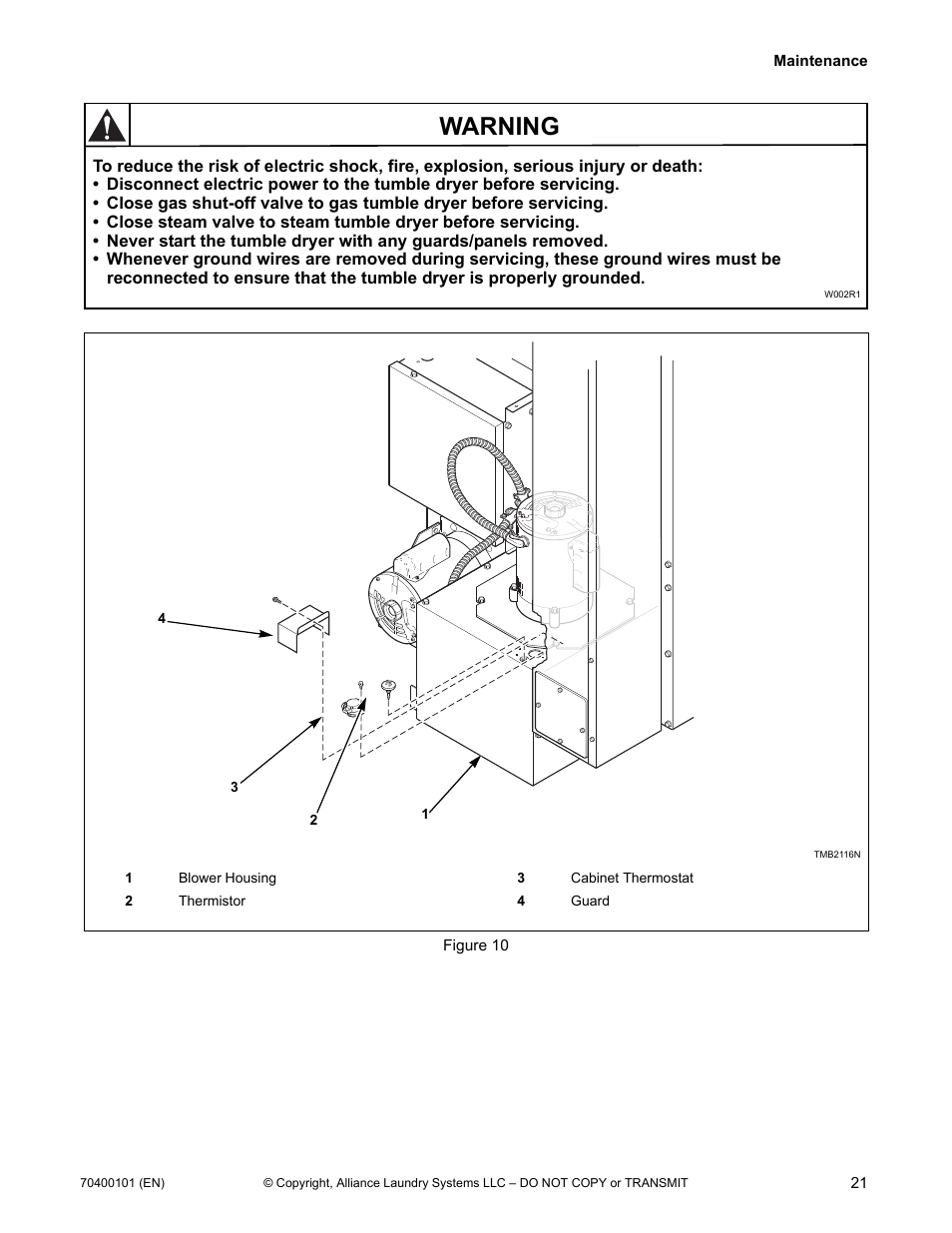 Warning | Alliance Laundry Systems 602004144 User Manual | Page 23 / 28